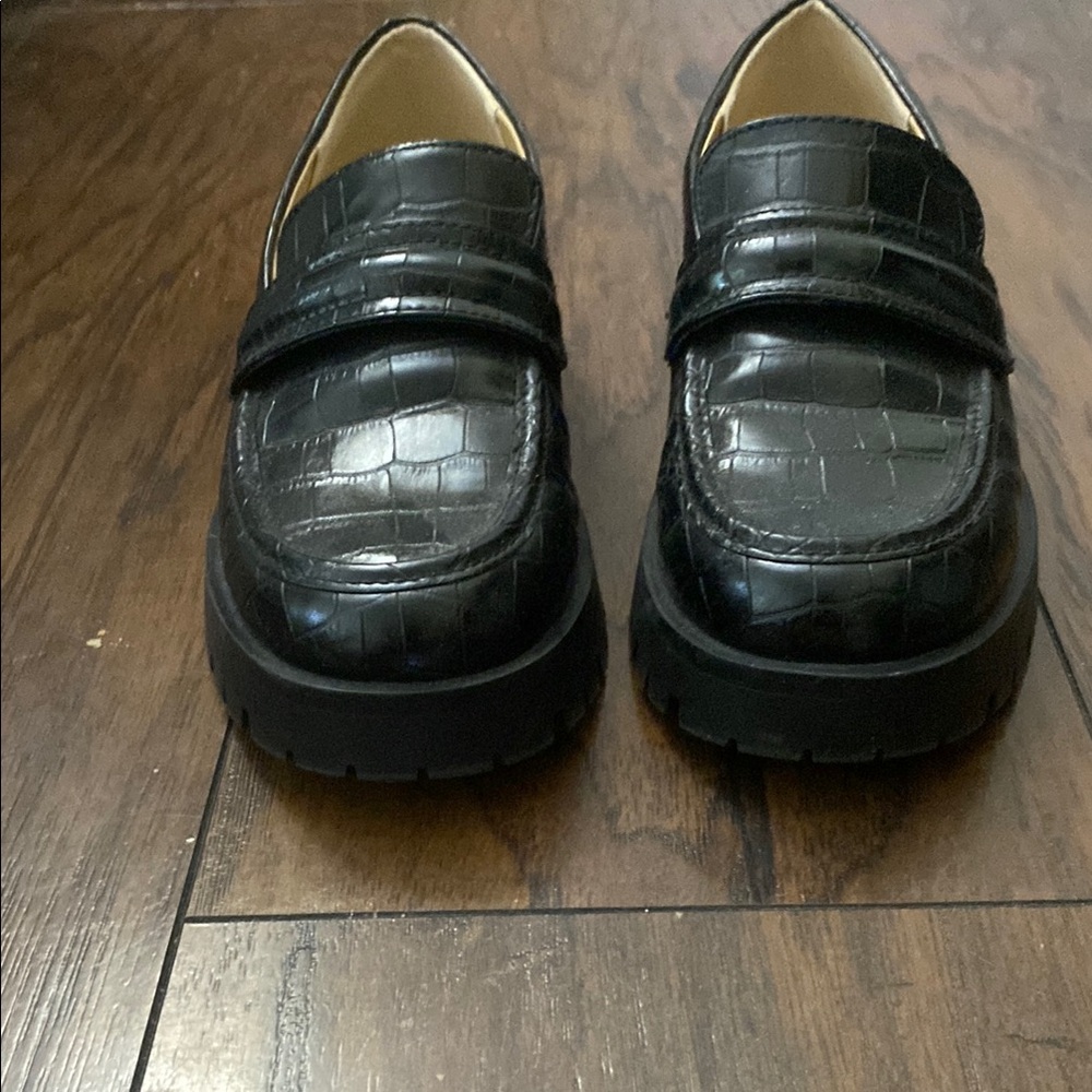 Nine West Black Chunky Platform Loafers